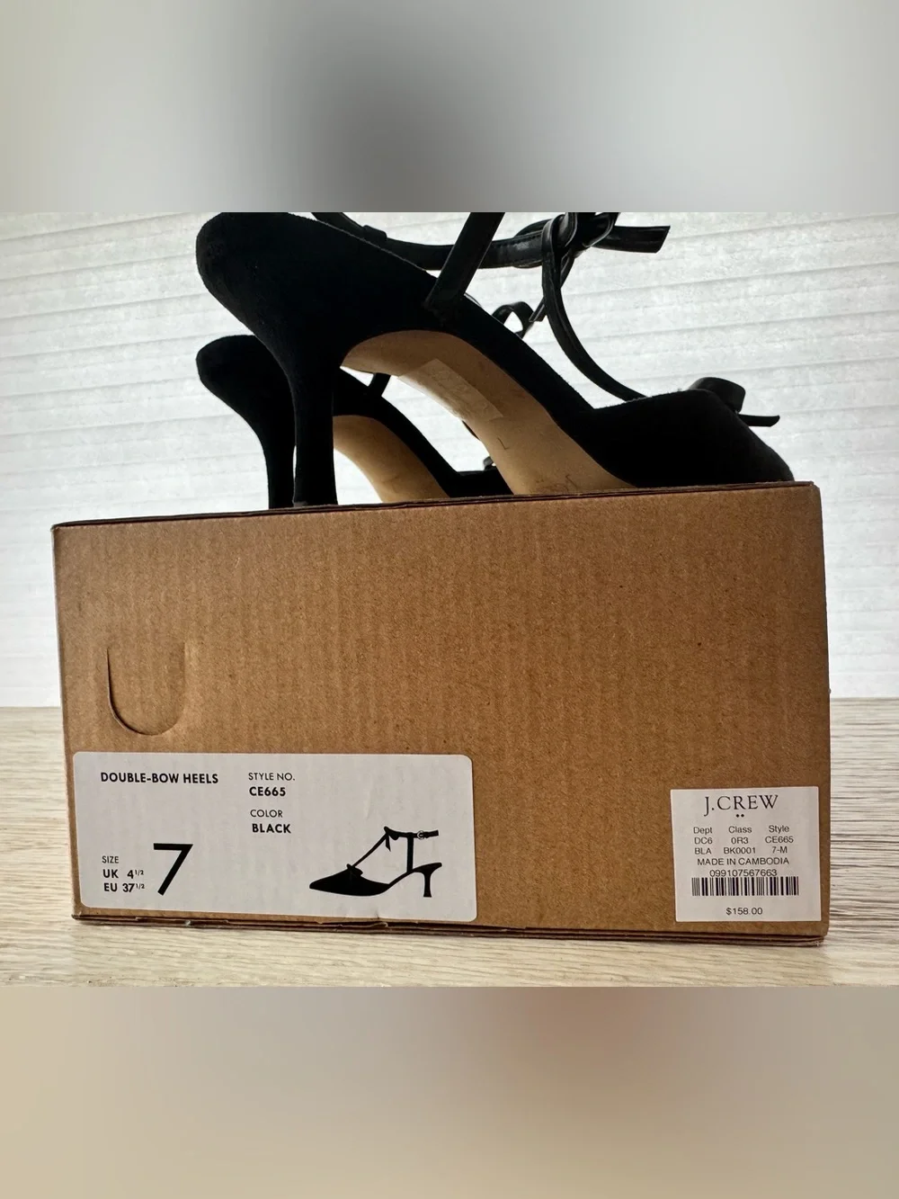 J. Crew Black Pointed Toe Bow Slingback Heels